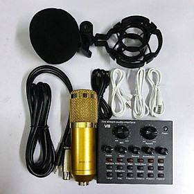 Mua combo míc hát livestream thu âm karaoke online micro BM800 +sound card v8