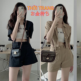 Set bộ đồ nữ 3 món gồm áo khoác thô tay lỡ và quần short áo thun cực xinh 182