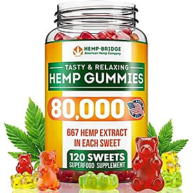 Premium Hemp Gummies - 80,000 Total - Safe and Natural - Made in USA - Relaxing, Stress & Anxiety Relief - Special Blend - Rich in Vitamins B, E,Omega 3, 6, 9 & More