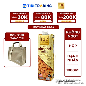 [ĐƠN 399K TẶNG TÚI] Sữa hạt Hạnh nhân Không đường 137 DEGREES 1000ml