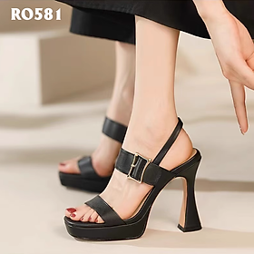 Sandal cao gót nữ quai ngang, khóa kim loại ROSATA RO581 - 9p - Đen, Vàng - HÀNG VIỆT NAM - BKSTORE