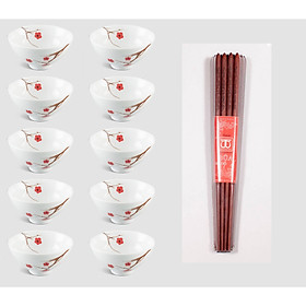 BỘ 10 BÁT CƠM BÁT SỨ CAO CẤP VÀ 10 ĐÔI ĐŨA ĐẸP ĐŨA SẠCH GỖ CẨM KHẮC DÂY DAN TÂY