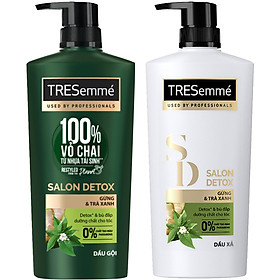 Combo Dầu Gội, Dầu Xả TRESEMME Salon Detox Cho tóc chắc khỏe cùng Gừng và Trà Xanh Dầu gội xả Detox tóc sạch sâu 640g, 620g