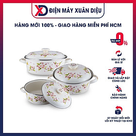 Mua Bộ 03 nồi tráng men FUJIHORRO (18cm  20cm  22cm) Hoa văn Sakura SYM-332  Sử dụng bếp từ