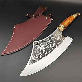 Mua Dao bếp thái lọc chặt gà không rỉ cao cấp  mặt dao dập chìm hoa văn hổ  khâu đồng -TOPCOMSHOP - A27 DT150