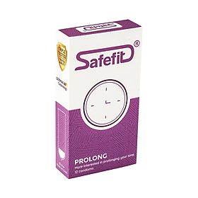 Bao cao su trơn mỏng kéo dài thời gian Safefit Prolong - hộp 12 chiếc