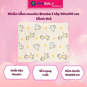 Khăn tắm muslin Bessla 2 lớp 90x100 cm - Hình thú - Hàng Chính Hãng