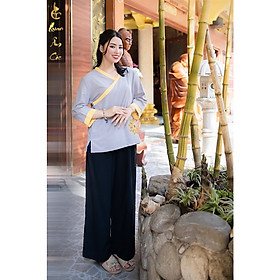 Đồ đi chùa - Pháp phục lễ chùa - Bộ xám đi chùa bánh xe