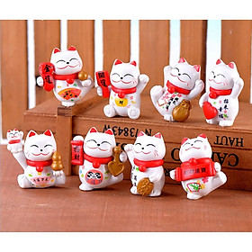 Mua Bộ 08 mô hình mèo thần tài Maneki Neko cực xinh cho các bạn trang trí tiểu cảnh  xe hơi hay đơn giản là góc làm việc