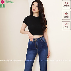 Áo croptop nữ Hiền Trần BOUTIQUE cổ tròn vải cotton bozip co giãn thoáng mát freesize ngắn tay thun đẹp