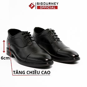 Giày Da Nam Tăng Chiều Cao 6cm Dáng Oxfords SIGOURNEY Màu Đen SIG-33 Bảo Hành 18 Tháng