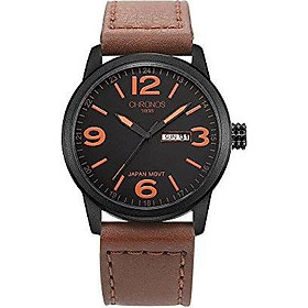 Chronos Men's Waterproof Analog Quartz Watch with Day Date Genuine Leather Band Classic Number Dial Black Brown