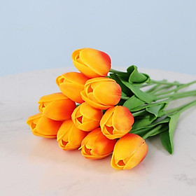 (Không bình) Combo 10 Bông Hoa Tulip giả PU cao cấp - Hoa lụa trang trí tuyệt đẹp - Hoa giả để bàn