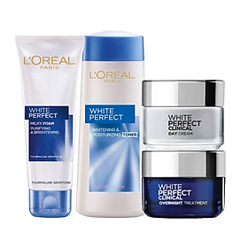 Bộ 4 Bước Dưỡng Trắng Và Trị Thâm Nám L'oreal Paris White Perfect Clinical