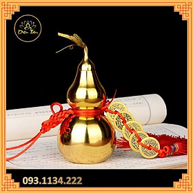 Hồ lô phong thuỷ bằng đồng sức khoẻ trường thọ, hút tài lộc tặng dây xu ngũ đế đồng tâm kết