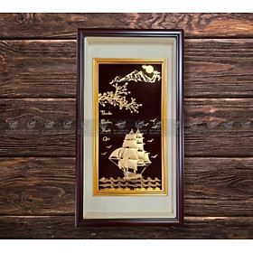 Tranh thuyền thuận buồm xuôi gió dát vàng (40x65cm) dáng đứng MT Gold Art- Hàng chính hãng, trang trí nhà cửa, phòng làm việc, quà tặng sếp, đối tác, khách hàng, tân gia, khai trương