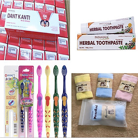COMBO KHỦNG: Kem đánh răng dược liệu Ấn Độ Patanjali Herbal Toothpaste và kem đánh răng trẻ em tặng khăn mặt nhật và bàn chải đôi trẻ em