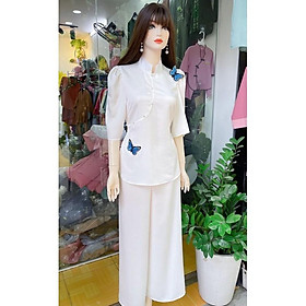 thời trang nữ, lụa cổ tàu đính bướm, đồ đi chùa, đồ lam cao cấp