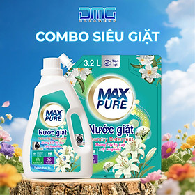 Combo Siêu Giặt Maxpure 6.2L Hương Lily Hy Lạp (1 Chai 3L & 1 Túi 3.2L) | Nước Giặt Sạch Sâu, Diệt Khuẩn, Lưu Hương