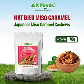 Hạt Điều Tẩm Vị Miso Caramel AKFoods Túi 70gr - Ăn Vặt Ít Đường, Giòn Bùi Béo Thơm Ngon, Ăn Vặt Lành Mạnh