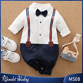 Body công tử bé trai, kèm nơ xinh xắn, chất cotton 100% dày dặn, dáng dài tay phù hợp thời tiết mùa thu đông | MS08