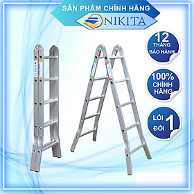 Thang nhôm xếp đôi A15 khóa thang tự động, bậc thang chắc chắn, chân thang chống trượt, an toàn sử dụng cả khi duỗi thẳng, chính hãng Nikita