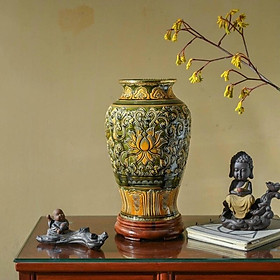 Mua Bảo Bình men hoàng thổ  hoạ tiết nổi thủ công. Bát Tràng