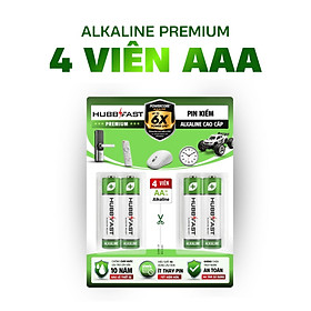Pin Kiềm AA/AAA HubbFast Premium - Pin Alkaline Cao Cấp Vỉ 4 Viên AA/AAA 1.5V, Dùng Lâu Hơn Gấp 6 Lần Pin Thường, Lưu Trữ 10 Năm, Chống Rò Rỉ - Cho Remote Chuột Đồng Hồ Đồ Chơi Xe Điều Khiển Khóa Cửa