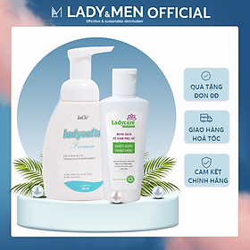 Bọt rửa phụ khoa Ladysofts Premium Laclé 250ml và dung dịch vệ sinh phụ nữ thảo mộc Ladycare 100ml dạng gel - Bộ 2 chai