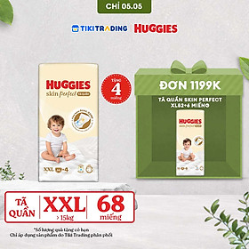 Tã quần Huggies Skin Perfect Mega Jumbo XXL64+4 miếng với 2 vùng thấm giảm kích ứng da