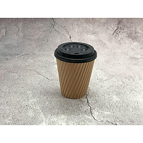 Set 120 cái_Size 8oz_Ly giấy 2 lớp lượn sóng và nắp button màu đen đồ uống nóng