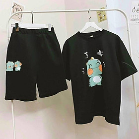 set bộ đồ khủng long dễ thương,Đồ bộ thun tay lỡ +quần đũi mặc nhà unisex nam nữ,chất thun lạnh cực mát thời trang teen