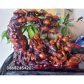 TƯỢNG PHẬT DI LẶC TAM PHÚC GỖ HƯƠNG ĐÁ SƠN PU GIẢ CỔ KT 45×30×15CM 