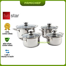 Mua Bộ 4 nồi inox 3 đáy nắp kính FiveStar FS08CG