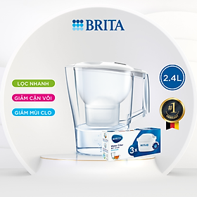 Combo Bình lọc nước BRITA Aluna Cool White 2.4L kèm Hộp 3 lõi lọc BRITA Maxtra Plus - Hàng Chính Hãng