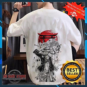 Áo thun tay lỡ luffy mũ rơm thư pháp Unisex | áo form rộng one piece đẹp