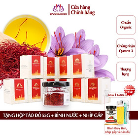 Combo 10 hộp (hộp/1gr) saffron Kingdom Herb, nhụy hoa nghệ tây Iran chính hãng super negin thượng hạng - Tặng táo đỏ Tân Cương 55g, bình nước và nhíp gắp