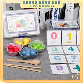 Đồ Chơi Gắp Bi Gỗ - Giáo Cụ Montessori Luyện Vận Động Tinh, Sự Khéo Léo, Tập Trung Cho Bé