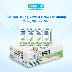 Sữa Tiệt Trùng Ít Đường VPMilk Grow+ Hộp 180ml (Thùng 48 Hộp)