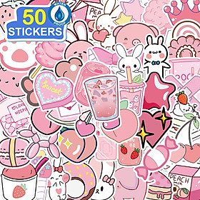 50 Stickers Cô gái màu hồng -Giấy Hình dán dễ thương hoạt hình trang trí laptop, điện thoại, ipad, cốc nước, sổ tay, vali du lịch, scooter, ván trược - Chống thấm nước 