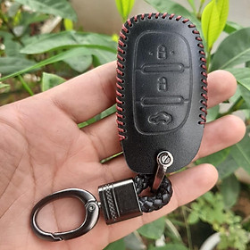 Bao Da Chìa Khóa HYUNDAI . Da Bò Nhập Khẩu ITALIA, Khắc Tên + Số ĐT Chủ Xe,chỉ lấy bao da - mầu đen chỉ đỏ