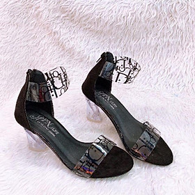 Giày cao gót nữ, giày cao gót quai trong, giày cao gót phối chữ, giày cao gót đen, giày cao gót 7 phân