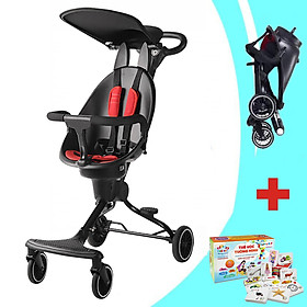 Xe Đẩy Thông Minh 4 Bánh Gấp Gọn Cho Bé V5-B Đảo Chiều, Có Mái Che Nắng - TẶNG KÈM BỘ THẺ HỌC THÔNG MINH 16 CHỦ ĐỀ 416 THẺ CHO BÉ, Xe Đẩy Cho Bé, Xe Đẩy Trẻ Em, Xe Đẩy Du Lịch