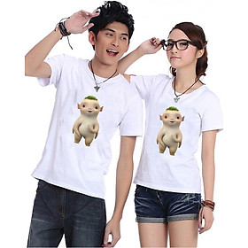 Bộ Áo Thun Đôi Nam Nữ Quái Thú Dễ Thương Màu Trắng