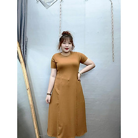Đầm Cổ Tròn Bigsize Nữ Tay Ngắn Dáng Dài Ôm Body Chất Gân Tăm Co Giãn Xinh Xăn Mặc Đi Tiệc Đi Chơi- G79 - Màu Nâu
