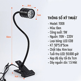 Mua Đèn kẹp đọc sách đầu giường BOLUX 5W-220V  Bóng Led COB ánh sáng chiếu rọi tập trung  Thân đèn Kim loại uốn 360 độ