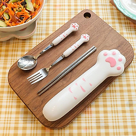 Mua Bộ Muỗng Đũa Nĩa 3 Trong 1 Hình Chân Mèo Cute Tay Cầm Sứ - Bộ Đồ Ăn Dùng Cá Nhân  Trẻ Em