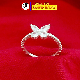 Nhẫn nữ Hồ Điệp cánh bướm gắn đá màu trắng phong cách cá tính 100% chất liệu bạc thật trAng sức Bạc Quang Thản