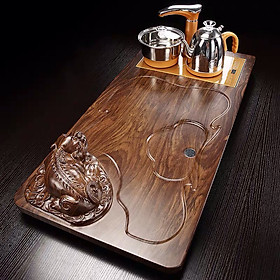 Bộ bàn trà điện đa năng , khay trà đạo Tượng tỳ hưu phong thuỷ -TH 08, khung gỗ cao cấp một bộ  đủ món như hình (Tặng kèm xô nhựa đựng nước )