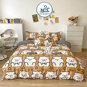 Bộ chăn ga gối Cotton poly M2T bedding, vỏ chăn mền, drap ga giường và 2 vỏ gối nằm - PL Gấu bắc cực